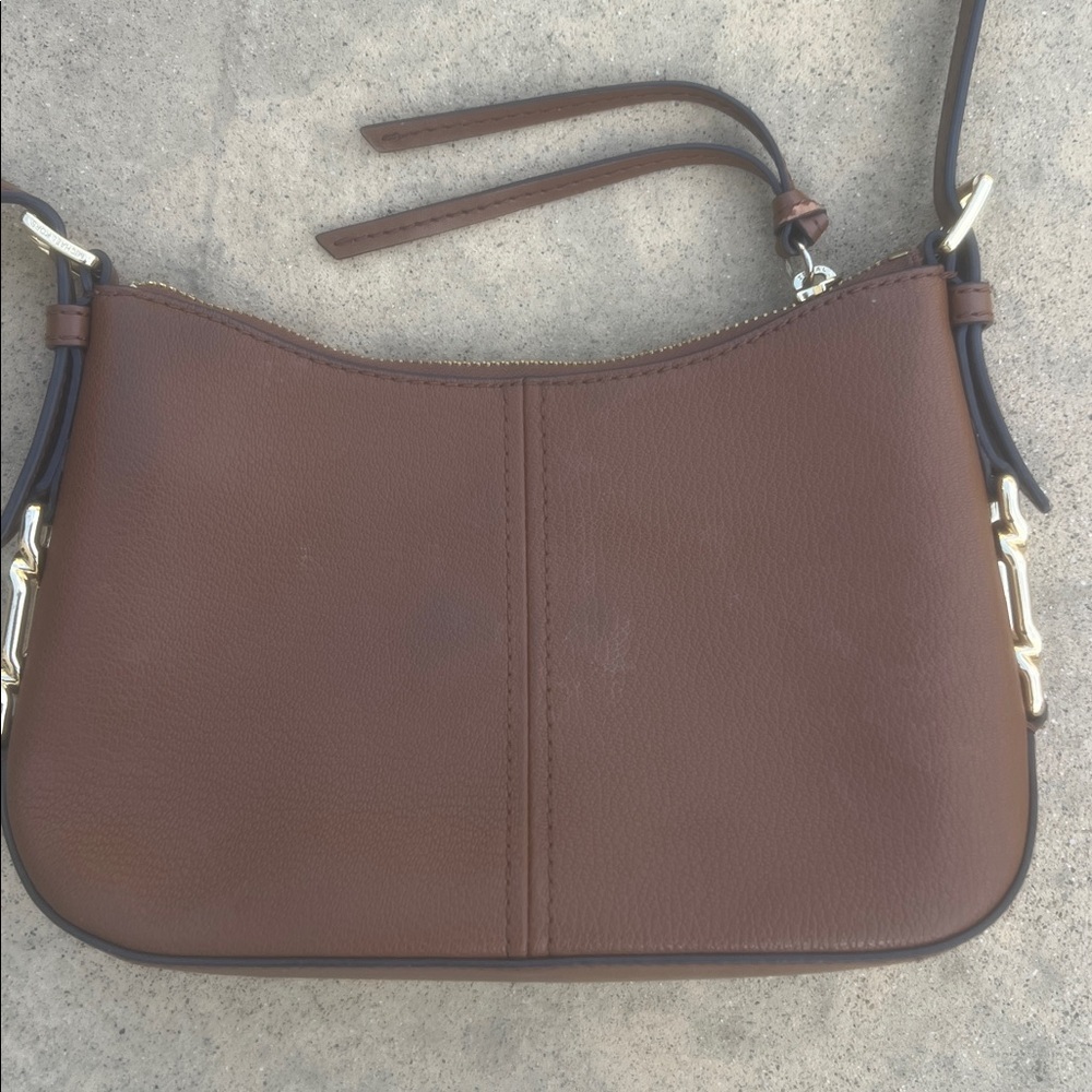 Michael Kors Cognac Pebbled Leather Gold Hardwear Small Crossbody Purse - Picture 6 of 9